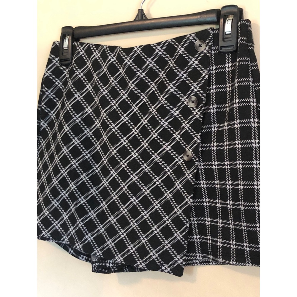 Y2K "Clueless" Wrap Skort Black White Plaid Goth Academia Button Girls XL 14-16